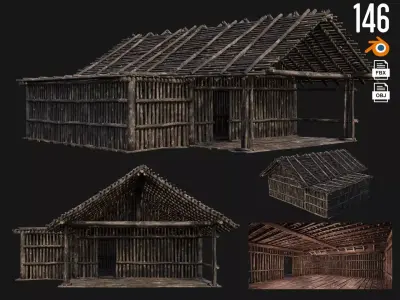 Old Wooden House 4K Textures GameReady 146 Low-poly 3D model