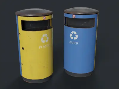 Street Trash Can 15 PBR Game Ready Low-poly 3D model