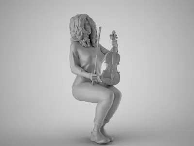 Woman Sitting with Violin 3 3D print model