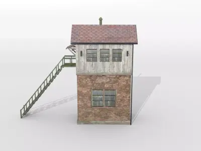 Old German railway signal tower Low-poly 3D model
