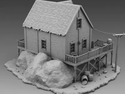 Residential building on the rock 3D print model