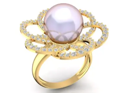 Floral Pearl Diamond Halo Ring for Women 1390 3D print model