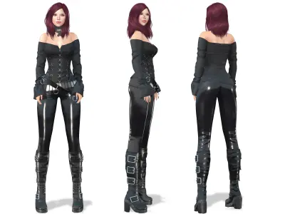 Black Dystopian Outfit Top Pants Boots Low-poly 3D model