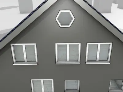 City House -24- Half-Double-House - Roof blue Wall black Low-poly 3D model