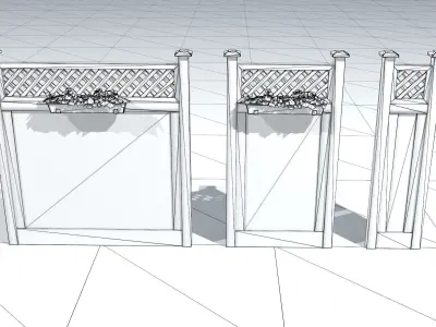 Lowpoly modular set of wooden fences and doors Low-poly 3D model