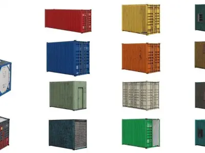 Collection of shipping containers and portable buildings 3D model