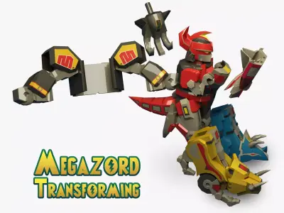 Megazord Power Rangers transforming Low-poly 3D model