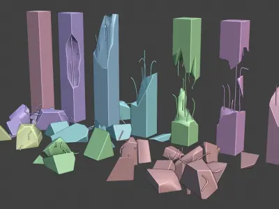 Broken Concrete Pillars Pack Low-poly 3D model