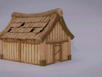 Stylized Wooden House Free low-poly 3D model