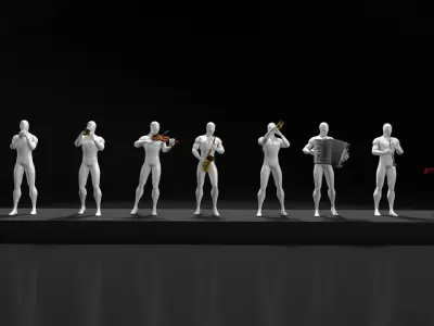 35 musicians with different instruments 3D model