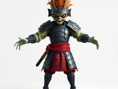 Undead Samurai Warrior Rigged and Animated Character Model Low-poly 3D model