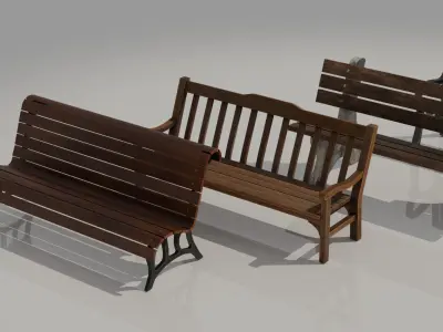 Park Benches - game ready Low-poly 3D model