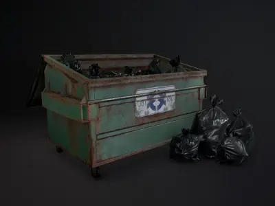 Garbage bin and bags Low-poly 3D model