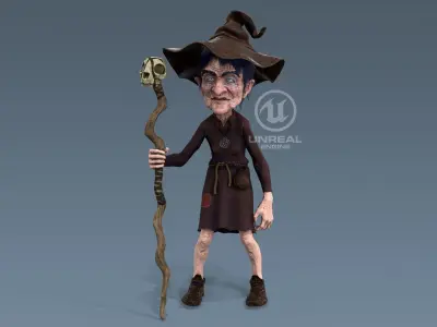 Witch Game Ready wizard holding scepter Low-poly 3D model