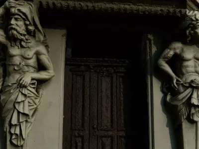 statues in house front 3D model