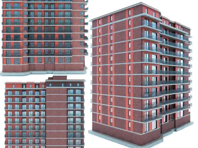 High Poly Building Set brick apartment 3D model
