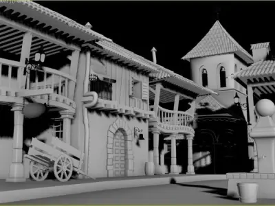 Cartoon Street Scene 3D model