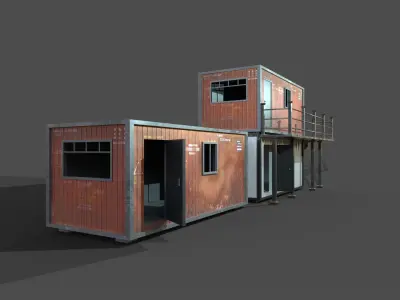 CONSTRUCTION SITE CONTAINER LIVING LOWPOLY PBR GAME READY  Low-poly 3D model