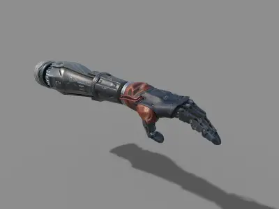 mechanical arm robot hand with leather cable and carvings 3D model