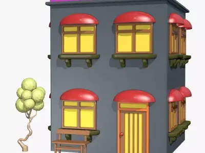 Grey Cartoon House Low-poly 3D model