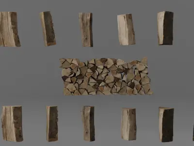 Photorealistic Firewood Pieces Low-poly 3D model