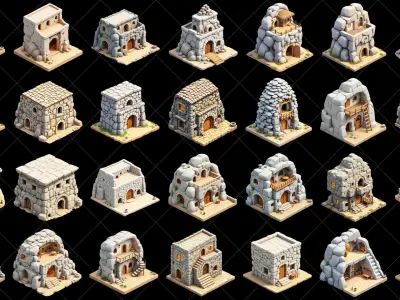 127 Transparent Fantasy Stone Rock House Game Asset Texture