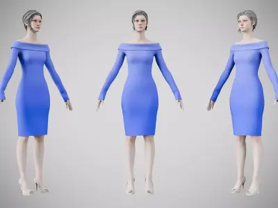 Dress 11 Very Light Blue Low-poly 3D model