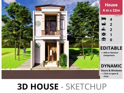 House 4x12m code 417 - Sketchup 3D model