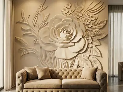 Modern floral Relief Panel Wall Decor Set STL Mural CNC 361 3D model