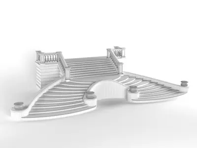 External entrance facade staircase with a veranda  3D model