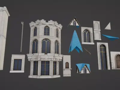 modular medieval building parts with 4k pbr textures  Low-poly 3D model