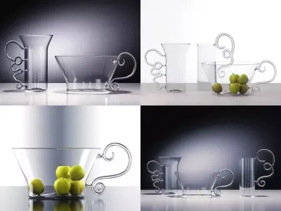 Futiles glass mugs and bowls 3D model
