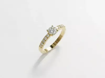 Classic Solitaire Diamond Ring with Pave Band - STL Set 3D print model