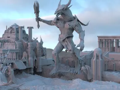 Ancient City Giant Lizard demon Attack 3D model