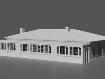 Historic Train Station Low Poly Railway Building Game Ready 3D print model
