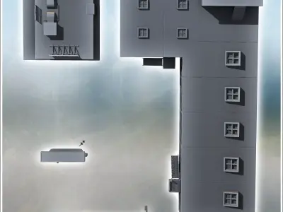 Set of modern motel with a large multi-story main building and g 3D print model