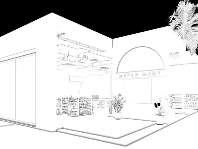 Realistic 3DModel  Modern Grocery Shop Detail Interior and Outer 3D model