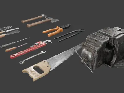 tools with render scene Low-poly 3D model