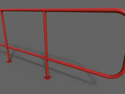 PBR Pedestrian Guard Rail Red V5 Low-poly 3D model