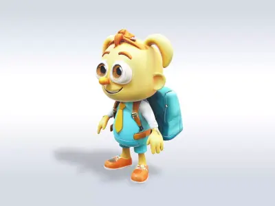 3D Cartoon character t pose studint girl back to school   3D model