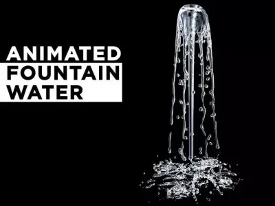Animated splashing fountain water simulation 3D model