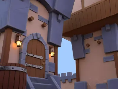 Low poly Castle village combinations Low-poly 3D model