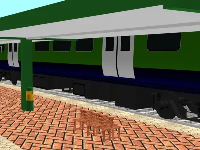 Railway Station Platform 3D Model with Train Simulation 2025 Low-poly 3D model