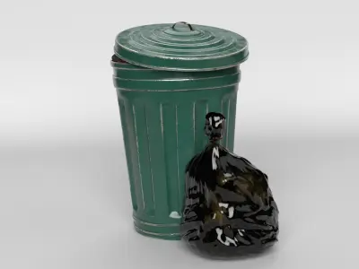 Trash can and garbage 3D model