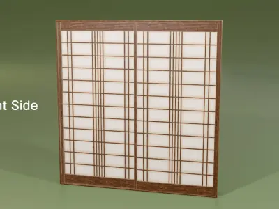 Japanese Shoji with designed lattice Low-poly 3D model
