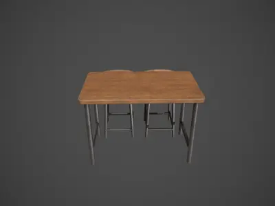 Wooden and Light Metal Breakfast Bar Low-poly 3D model