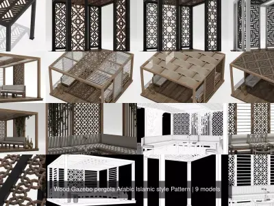 Wood Gazebo pergola Arabic Islamic style Pattern 3D Model Pack