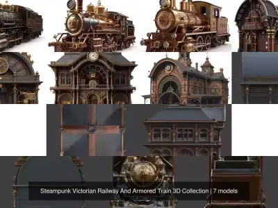 Steampunk Victorian Railway And Armored Train 3D Collection 3D Model Pack