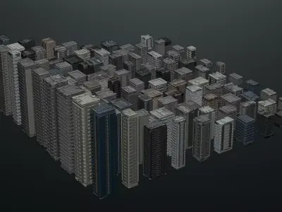 100 Low poly Scifi Cyberpunk Buildings Low-poly 3D model