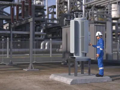  Worker Servicing Power Distribution Voltage Regulator 